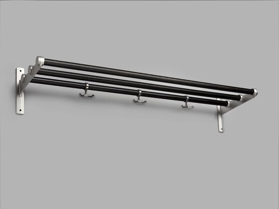 Nostalgi hatte-/skohylle svartbeiset-eik-aluminium 26